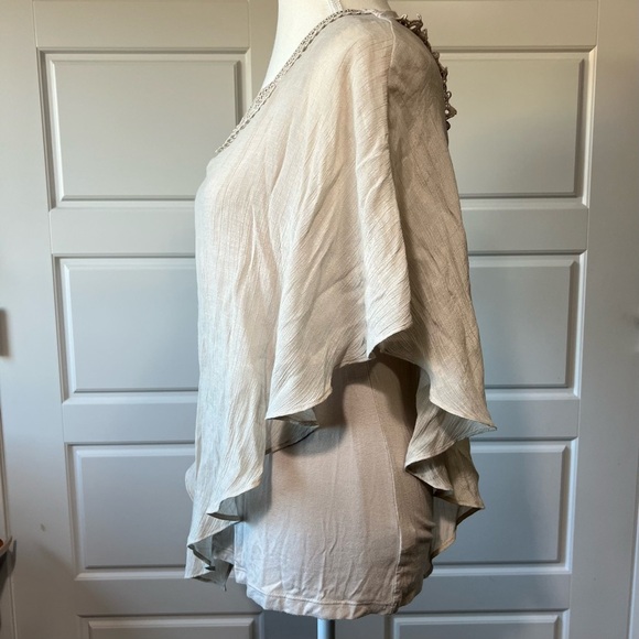 Apt 9 Lace Trim Bohemian Tunic Top Flowy Asymmetrical Boho Beige Blouse Small - Picture 4 of 7